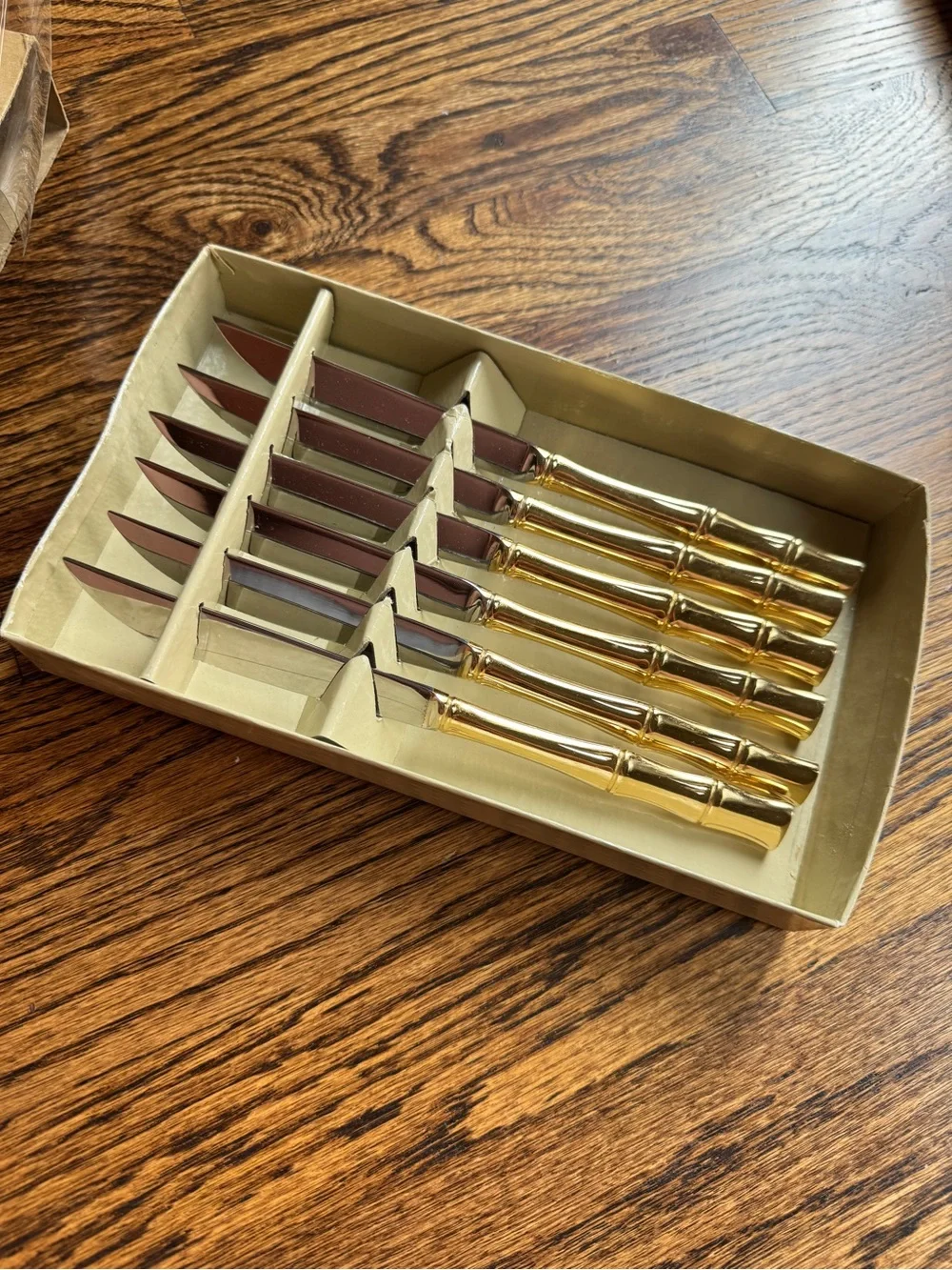 Vintage Gold Bamboo Handle Steak Knives Set - 6 Piece